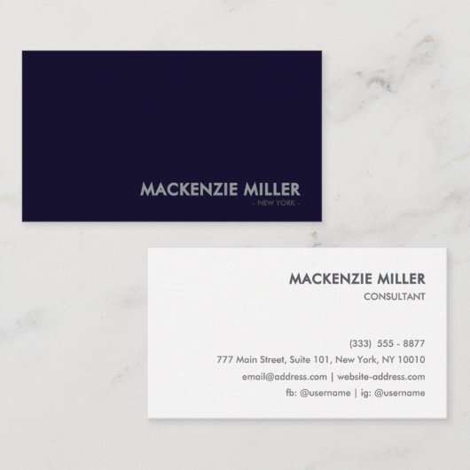 Minimalist Two-Tone Navy Blue & White 名刺 (正面/裏面)