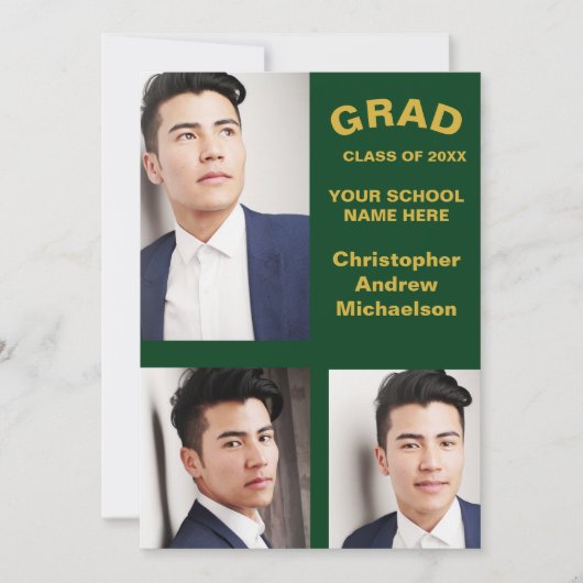 Minimalist Typography 3 Photo Graduation 案内状 (正面)