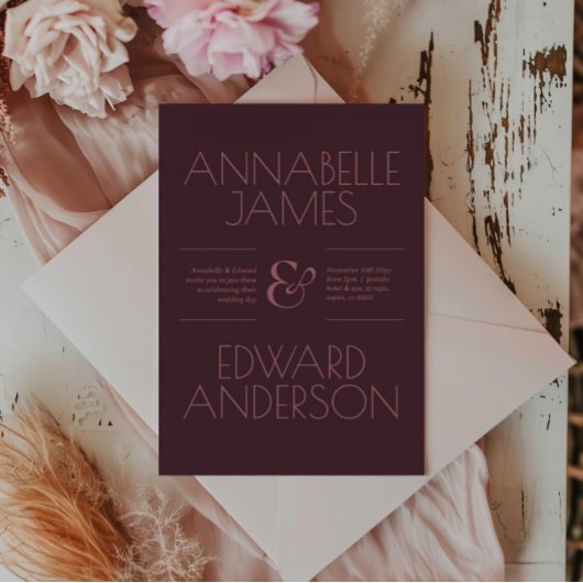 Minimalist Typography Elegant Burgundy Wedding 招待状