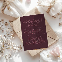 Minimalist Typography Elegant Burgundy Wedding 招待状