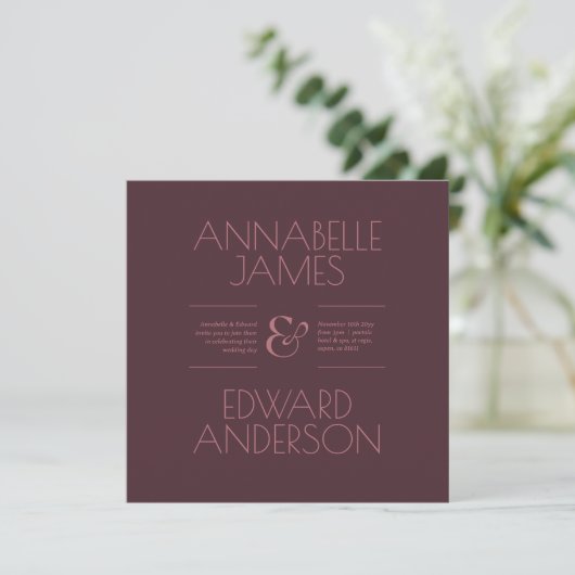 Minimalist Typography Elegant Burgundy Wedding 招待状 (スタンド正面)