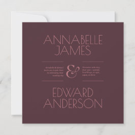 Minimalist Typography Elegant Burgundy Wedding 招待状