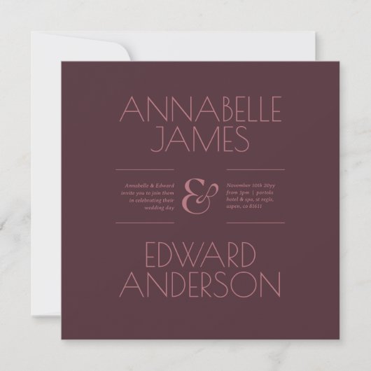 Minimalist Typography Elegant Burgundy Wedding 招待状 (正面)