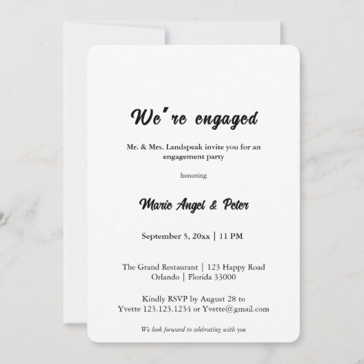 Minimalist Typography Engagement Card with Photo 招待状 (正面)