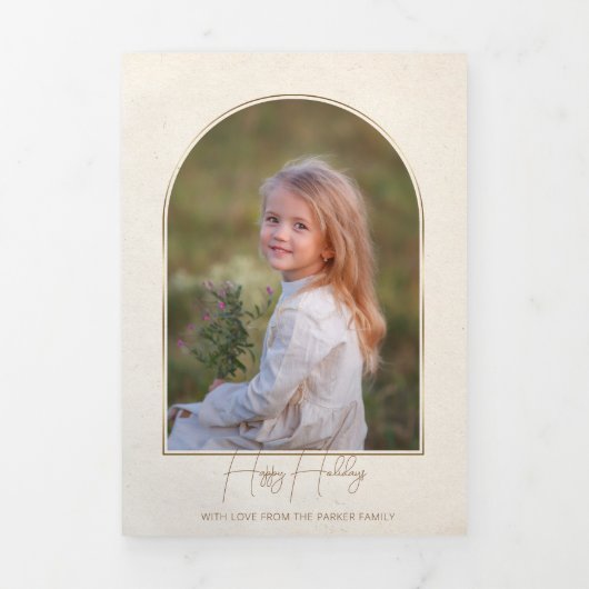Minimalist Typography Gold Arch Holiday Photo 三つ折りカード (カバー)