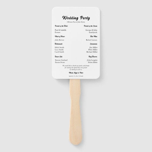 Minimalist Typography Wedding Program ハンドファン (裏面)