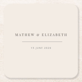 Minimalist Typography Wedding Soft Beige スクエアペーパーコースター