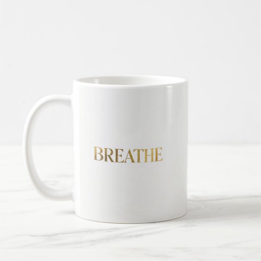 Minimalist typography with gold word breathe コーヒーマグカップ (左)
