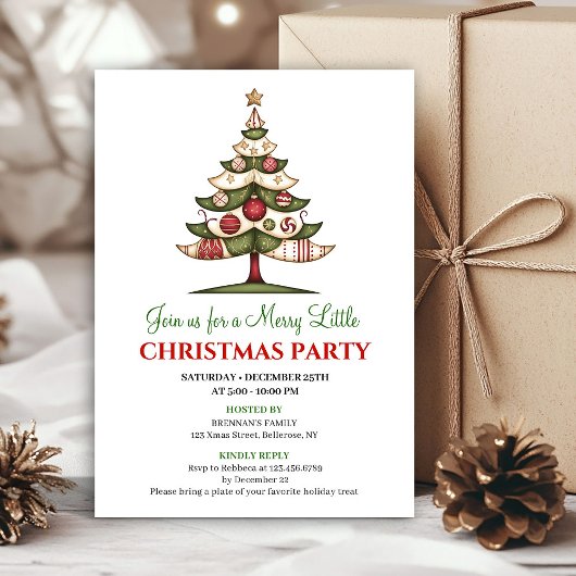 Minimalist unique Christmas tree festive invites 招待状