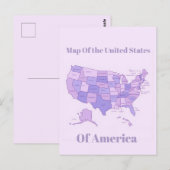 Minimalist United States Map Pink Purple Art ポストカード (正面/裏面)