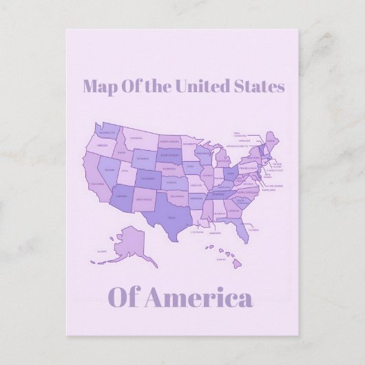 Minimalist United States Map Pink Purple Art ポストカード (正面)