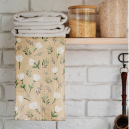 Minimalist Vanilla & White Floral キッチンタオル