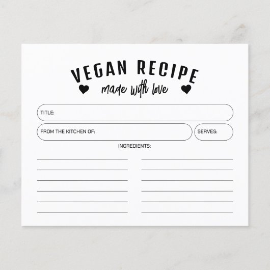 Minimalist Vegan Recipe, Simple Recipe Card (正面)