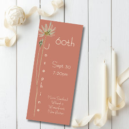 Minimalist Vertical Floral Muted Terracotta 60th  招待状