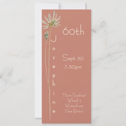 Minimalist Vertical Floral Muted Terracotta 60th 招待状 (正面)