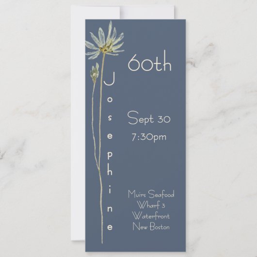 Minimalist Vertical Floral Slate 60th Birthday  招待状 (正面)