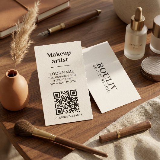Minimalist Vertical QR Code | Earth Tone | 美容 名刺