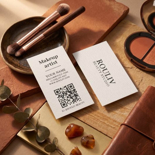 Minimalist Vertical QR Code | Earth Tone | 美容 名刺