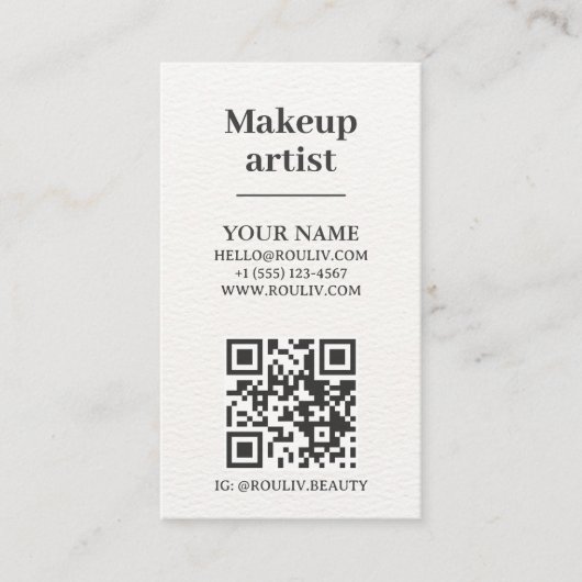 Minimalist Vertical QR Code | Earth Tone | 美容 名刺 (正面)