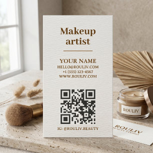 Minimalist Vertical QR Code Earth Tone Beauty 名刺