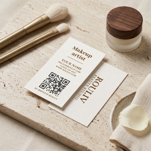 Minimalist Vertical QR Code | Earth Tone | Beauty 名刺