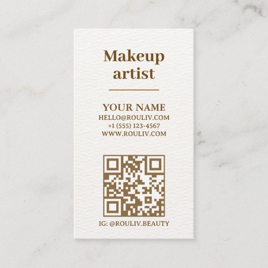 Minimalist Vertical QR Code | Earth Tone Brown 名刺 (正面)