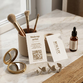 Minimalist Vertical QR Code | Earth Tone Brown 名刺