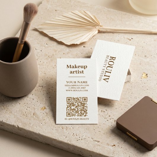 Minimalist Vertical QR Code | Earth Tone Brown 名刺