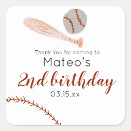 Minimalist Vintage Baseball Birthday Party スクエアシール