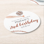 Minimalist Vintage Baseball Birthday Party ラウンドペーパーコースター (アングル)