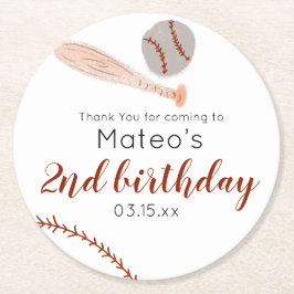 Minimalist Vintage Baseball Birthday Party ラウンドペーパーコースター
