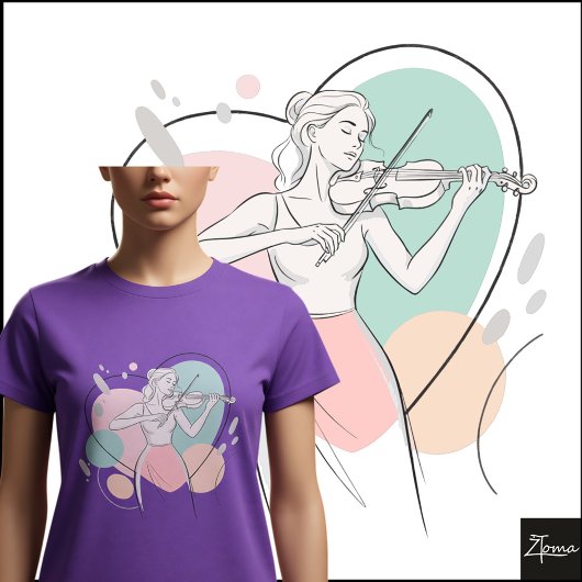 Minimalist Violin Player Elegant Sketch Pastel Tシャツ