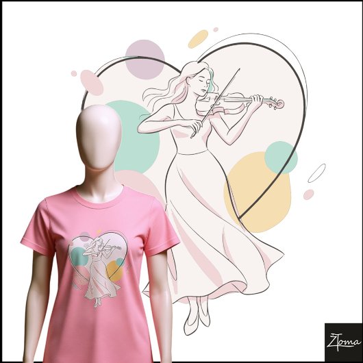 Minimalist Violin Player Pastel Heart Sketch Tシャツ