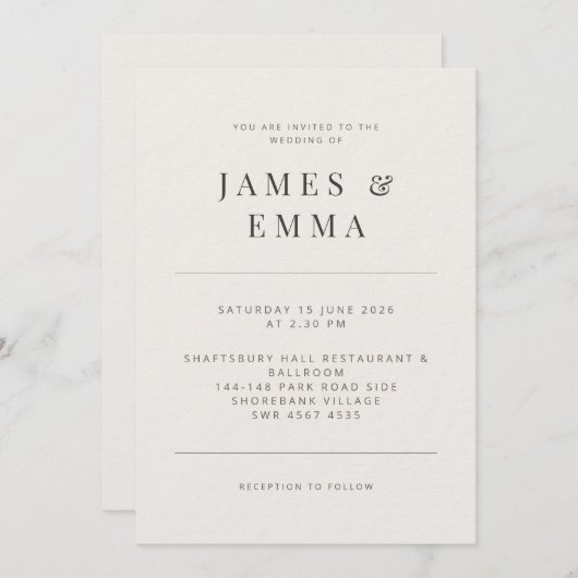 Minimalist  | Warm White 招待状 (正面/裏面)