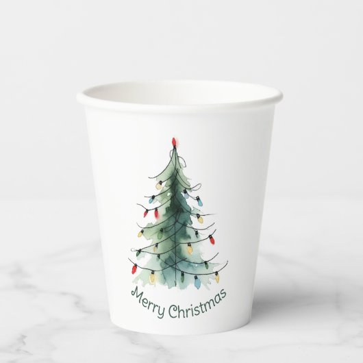 Minimalist Watercolor Christmas Tree 紙コップ (正面)