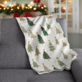 Minimalist Watercolor Christmas Tree Blanket フリースブランケット