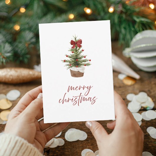 Minimalist Watercolor Christmas Tree Family Card 招待状