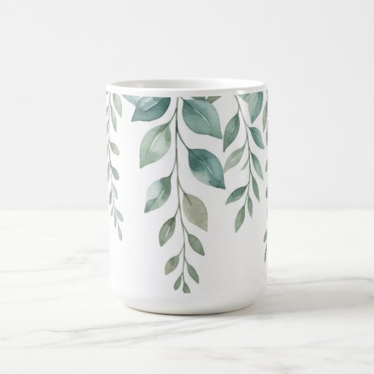 Minimalist Watercolor Eucalyptus Cascading Monogra コーヒーマグカップ (中央)