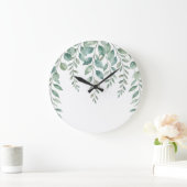 Minimalist Watercolor Eucalyptus Cascading Monogra ラージ壁時計 (ホーム)