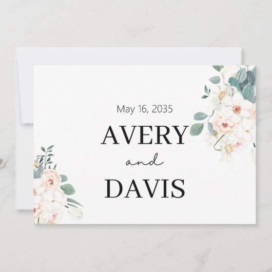 Minimalist Watercolor Floral Personalized Wedding  招待状 (正面)