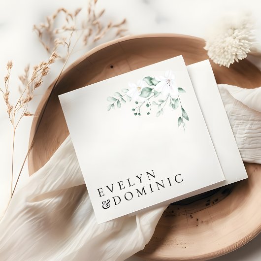 Minimalist Watercolor Greenery Foliage Wedding スタンダードカクテルナプキン