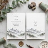Minimalist Watercolor Mountain Wedding Pine Tree 招待状
