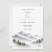 Minimalist Watercolor Mountain Wedding Pine Tree 招待状 (正面)