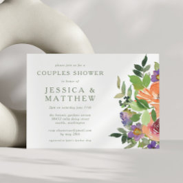 Minimalist Watercolor Orange Floral Couples Shower 招待状
