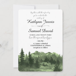 Minimalist Watercolor Pine Tree Mountain 招待状