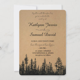 Minimalist Watercolor Pine Tree Mountain 招待状