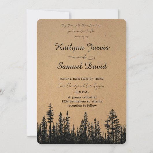 Minimalist Watercolor Pine Tree Mountain 招待状 (正面)