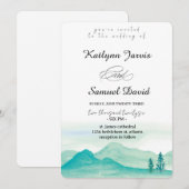 Minimalist Watercolor Pine Tree Mountain 招待状 (正面/裏面)