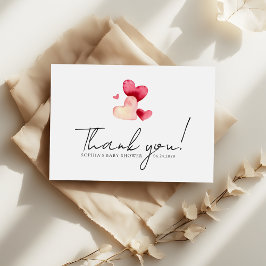 Minimalist Watercolor Red  Hearts Baby Shower サンキューカード