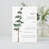 Minimalist Watercolor Spruce Wedding 出欠カード (スタンド正面)